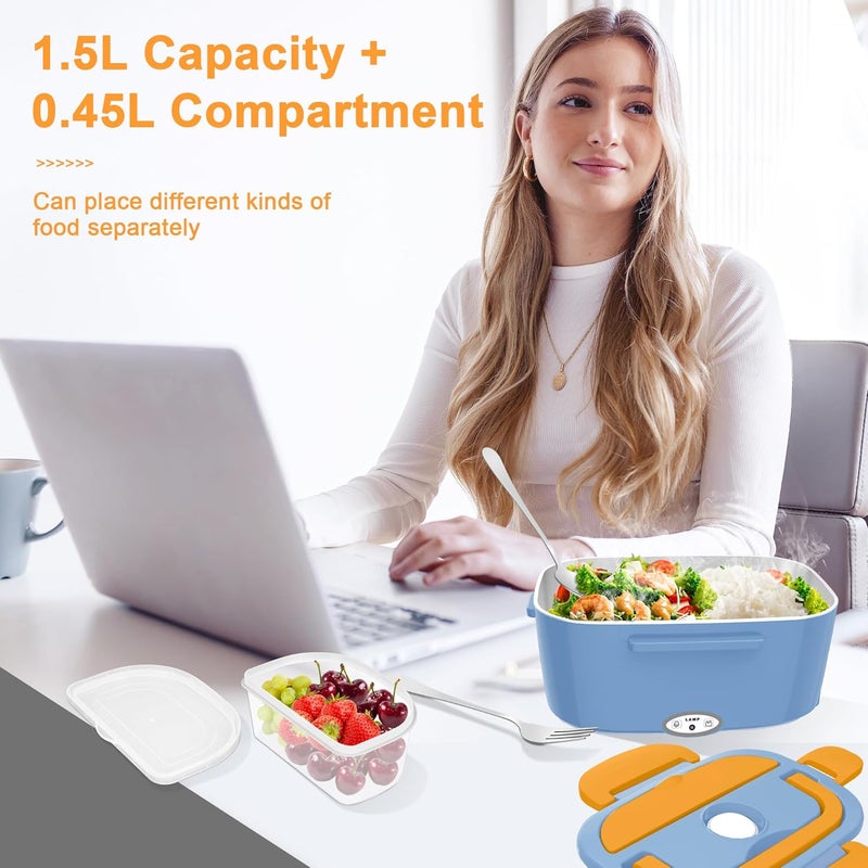 HOLDRUBY Heated Lunch Boxes for Adults, 80W Electric Lunch Box Food Heated 12/24/110V 1.5L Heatable Lunch Box for Car/Truck Leak-Proof Removable Stainless Steel Container, Fork & Spoon, Bag - Image 4